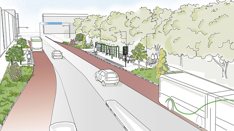 Illustration över hur Västra Nobelgatan kommer se ut när arbetet med att anpassa gatan för Citylinjen är färdigt.