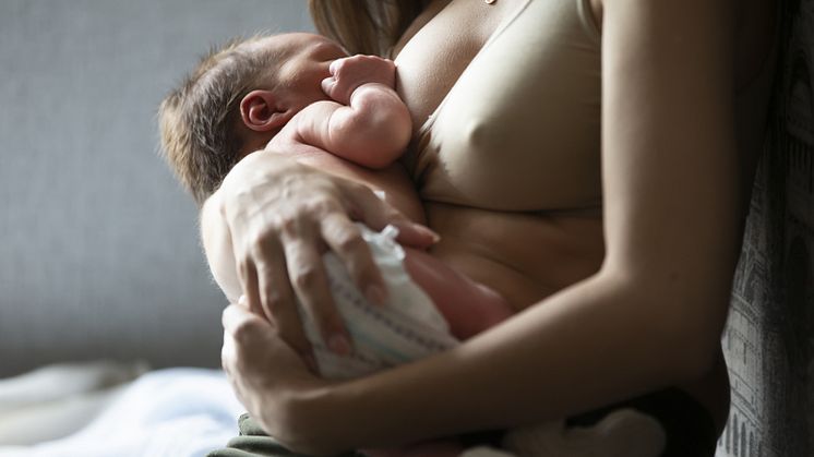 Nyfödd bebis som ammas.