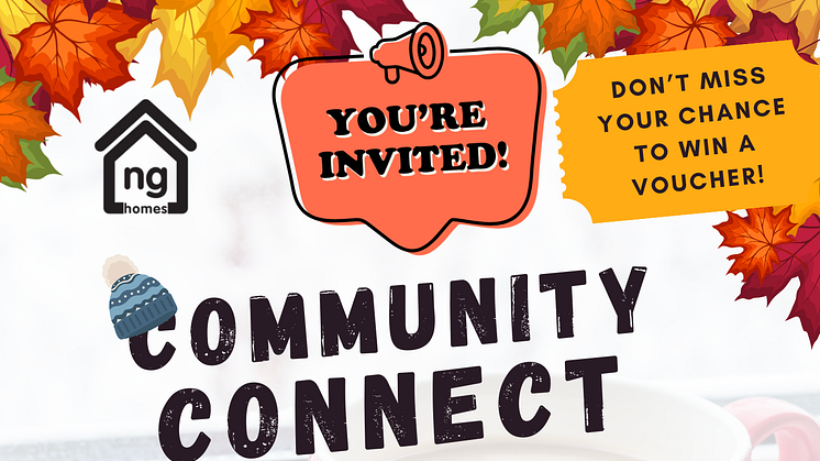 Promotional poster with autumnal leaves inviting the reader to the ng homes community connect event