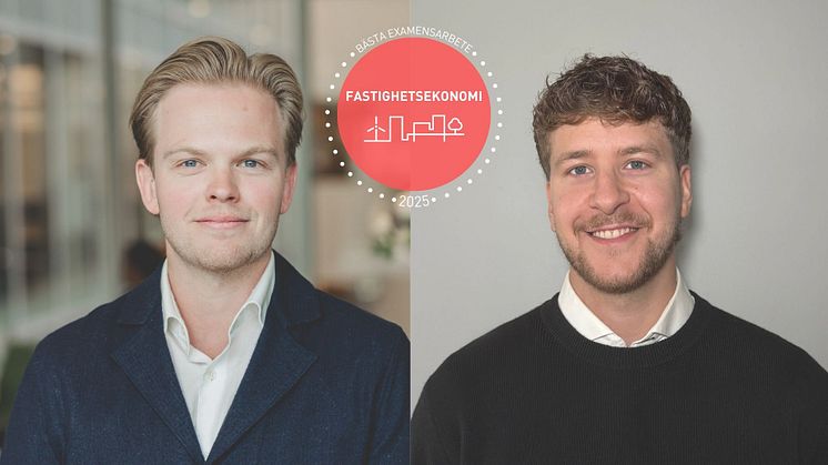 Pontus Flygring och Haukur Örn Valtýsson vinner Samhällsbyggarnas pris 2025 för bästa examensarbete i fastighetsekonomi