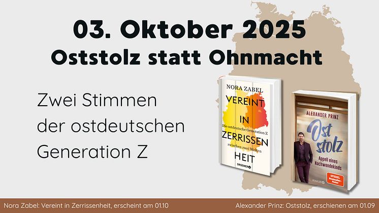 Auf hellem Hintergrund der Umriss einer Deutschlandkarte und beide Buchcover