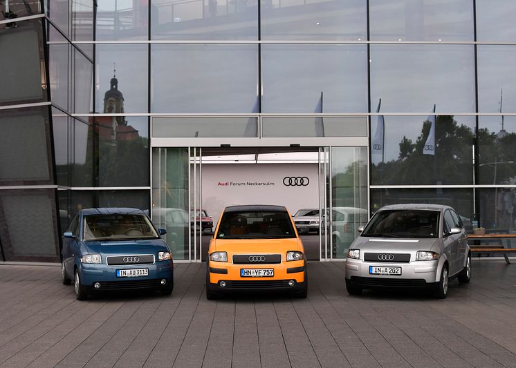 Tre Audi A2 modeller fra AUDI AG's historiske samling