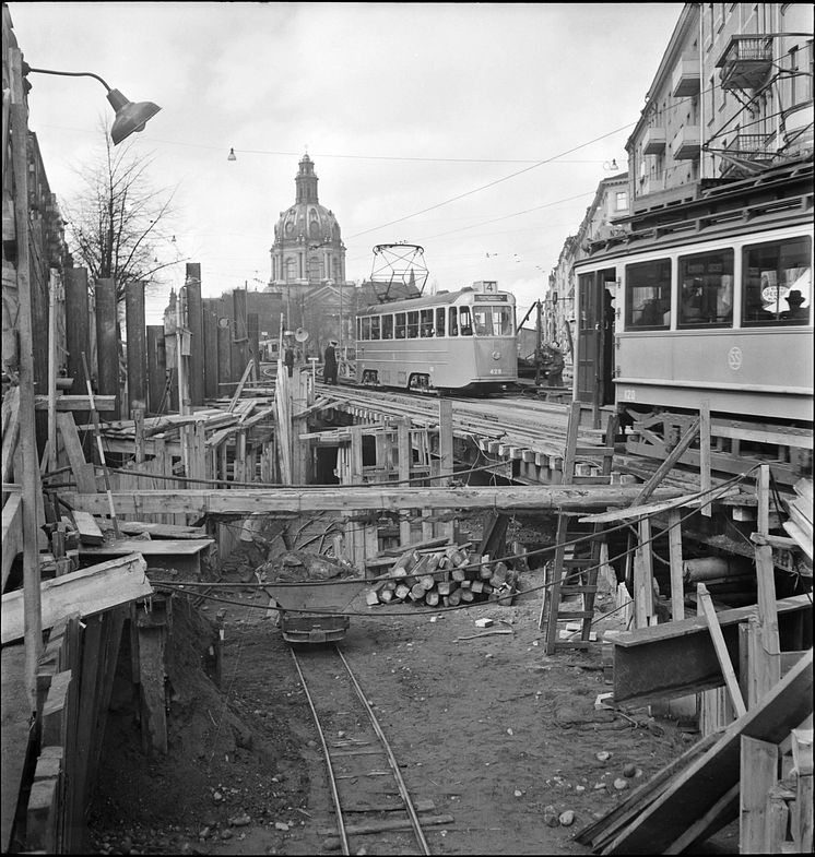 Tunnelbanebygge vid Odenplan år 1947-1948.